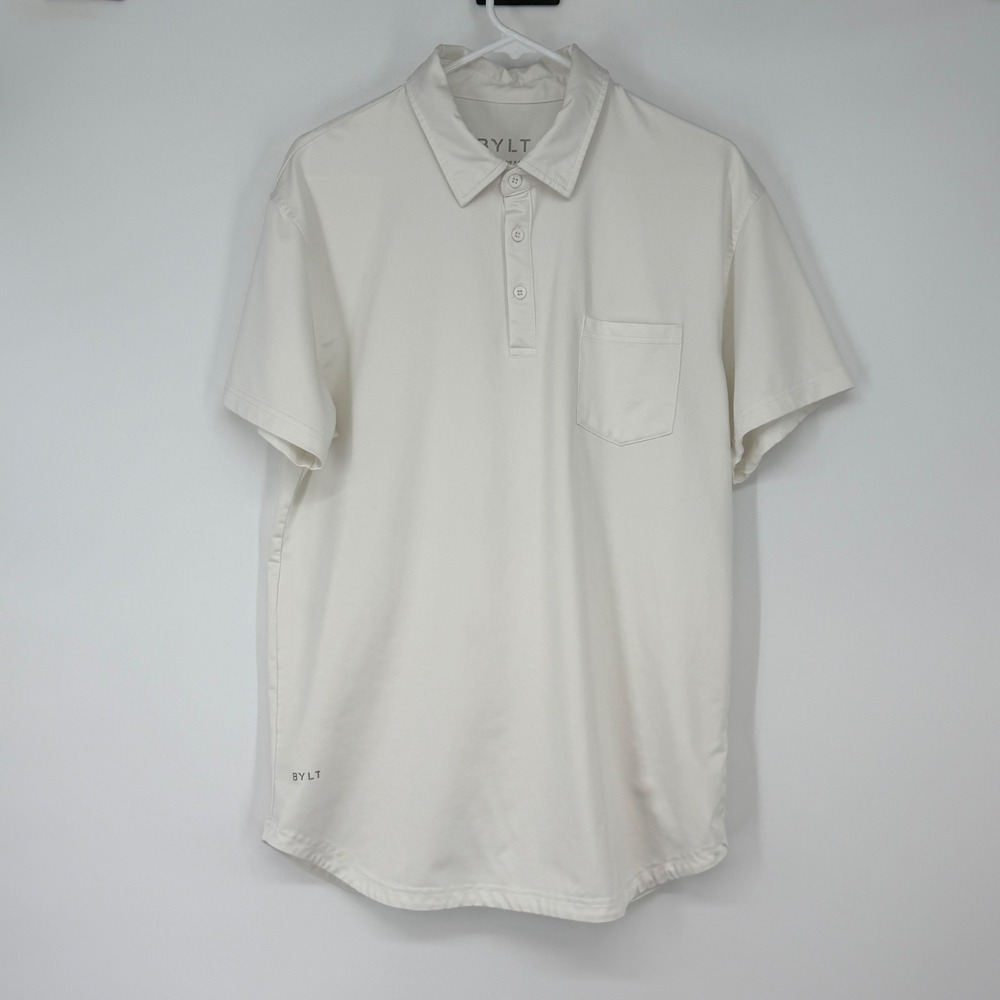 BYLT‎ Premium Basics Executive Polo Mens Large White Short Sleeve Shirt Pocket